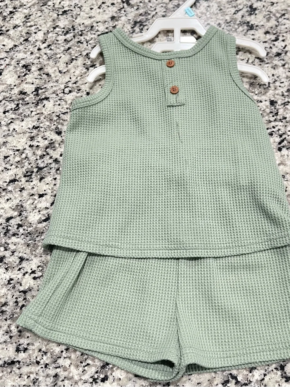 3 Pack Shein Size 2-3T | Waffle-Knit Tank & Short Set - Sage, Blue, Tan